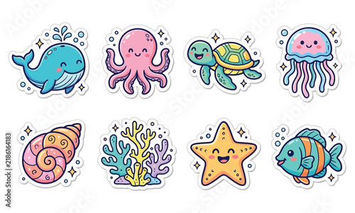 Ocean doodle sticker bundle