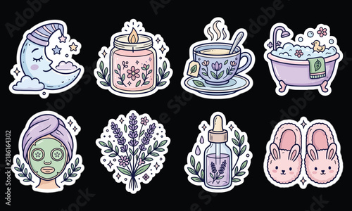 Self care wellness doodle sticker bundle