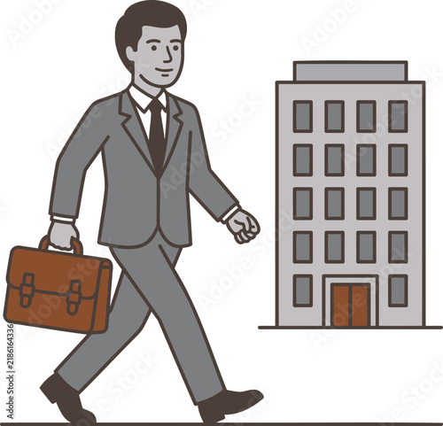 Businessman Walking with Briefcase in Front of Office Building