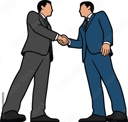 Businessmen Shaking Hands, a Vector Illustration Depicting a Professional Agreement and Partnership
