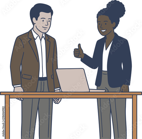 Businesspeople Discussing Around a Laptop Vector Illustration