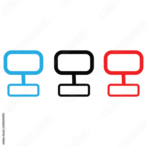 Computer monitor screen minimalist icon set in three distinct colors.