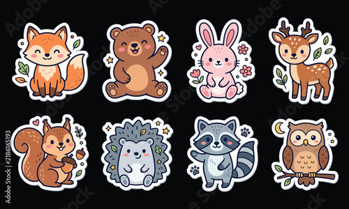 Woodland animal doodle sticker  bundle
