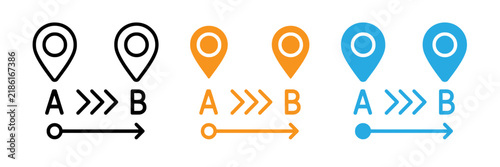 Navigation from point a to point b with location pins in different color schemes