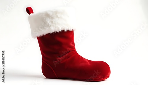 Red christmas stocking with fluffy white trim