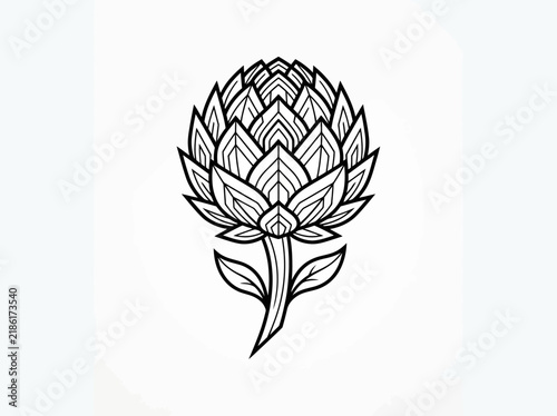 Stylized floral bloom with intricate petal patterns and stem