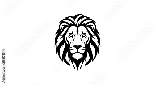 Stylized lion head emblem black and white illustration