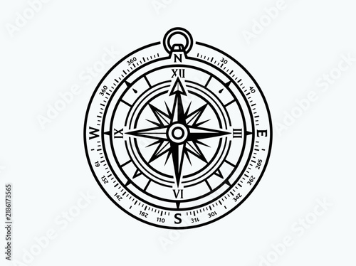 Stylized navigation compass symbol with north south east west directions