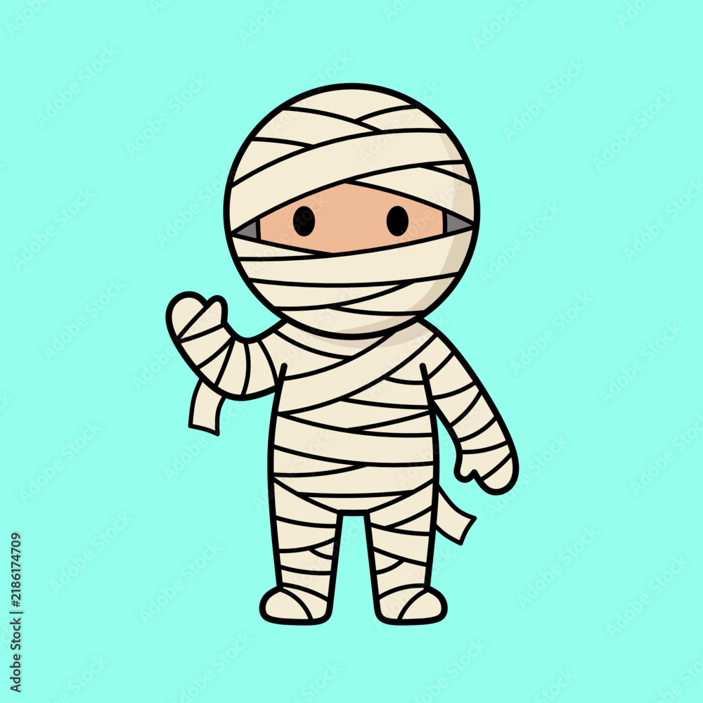 Fototapeta premium Cute Cartoon Mummy Character Waving