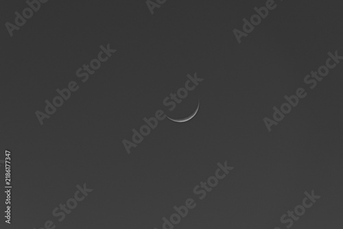 Canvas Print Thin crescent moon isolated in a dark monochrome sky