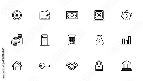 Set of financial and business icons with transparent background for presentations