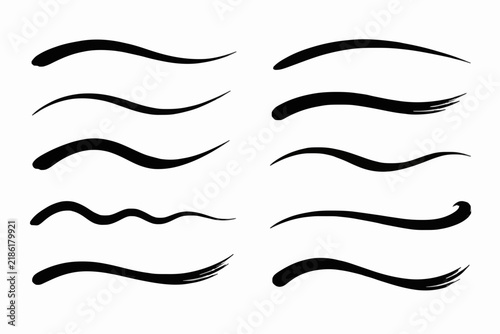 Hand drawn black paint brush strokes and text underline swoosh vector elements