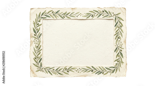 Watercolor olive branch frame border isolated on transparent background