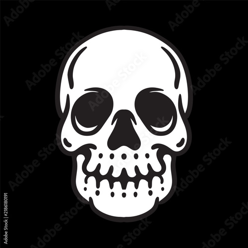 Cartoon Skull Black and White Tattoo Illustration