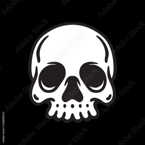 Cartoon Skull Black and White Tattoo Illustration