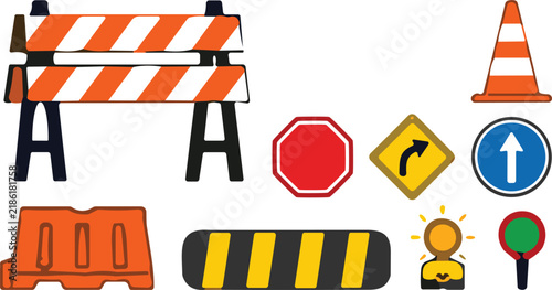 Konstfotografi Road Construction and Traffic Safety Vector Icon Set Featuring Under Constructio