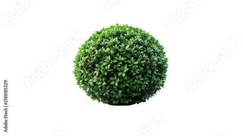 Green artificial topiary plant ball isolated on white background