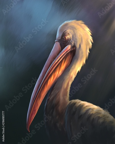 Digital illustration of a pelican created by a human