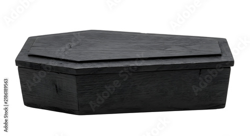 Fotografie Rustic black wooden vampire coffin for halloween prop