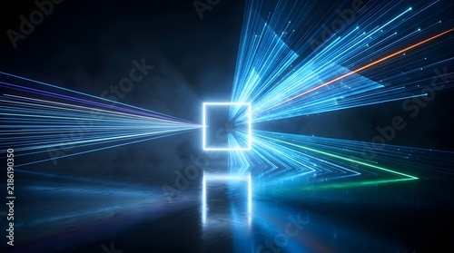 Abstract glowing colorful neon light lines or laser beams wonderfully visualized