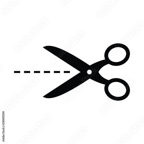 Fotografía Scissors cutting dashed line vector icon isolated on white background for discou
