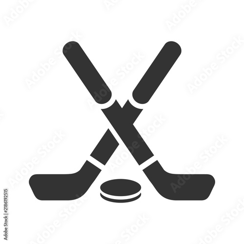 Ice Hockey Sticks and Puck Icon Isolated