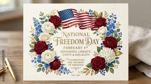 National freedom day february 1st floral card
