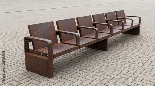 Public Bench Split By Armrest Bars Showing Hostile Architecture In Public Space