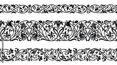 Vintage Floral Borders. Ornate Decorative Elements. Elegant Flourish Design.
