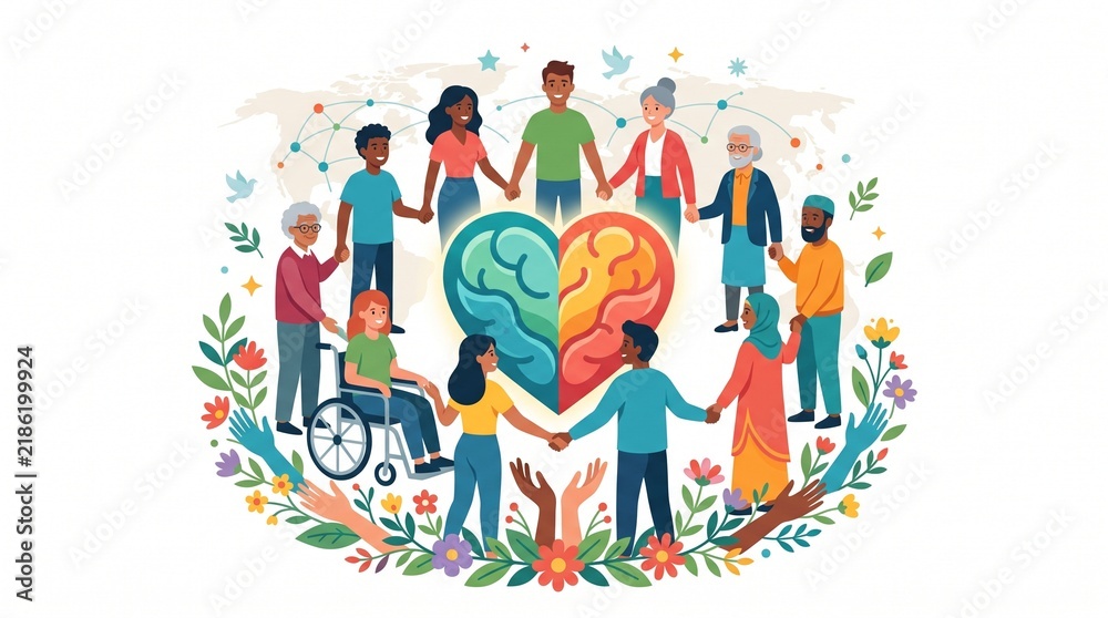 Fototapeta premium Colorful Hand Prints Representing Teamwork, Family, Community, Friendship and Togetherness, Creative Hand Drawn Vector Illustration of People and Connection