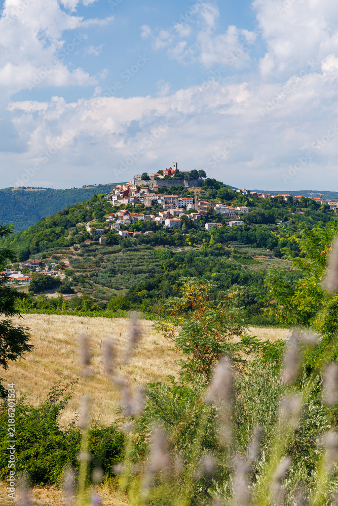 Fototapeta premium Medieval Motovun Hill Town Above Green Istrian Countryside