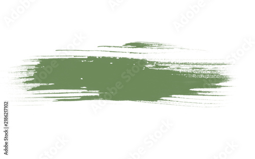 Konstfotografi Sage green paint stroke on white background, textured acrylic brush stroke, hori