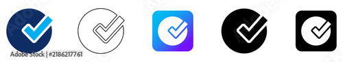 Fotografie Check Mark Verification Icon Set with Blue Fill, Black Outline, Blue Gradient Sq