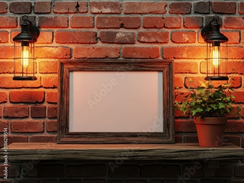 Flat screen tv mounted on brick wall with wall lights