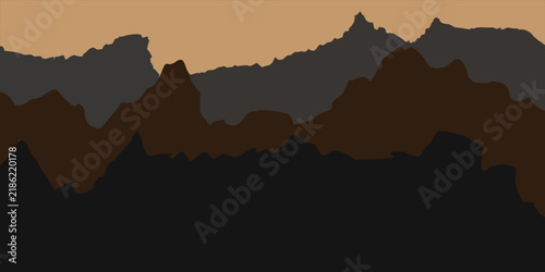 Minimalist Layered Mountain Silhouette at Desert Sunset With Earth Tone Sky and Canyon Ridges