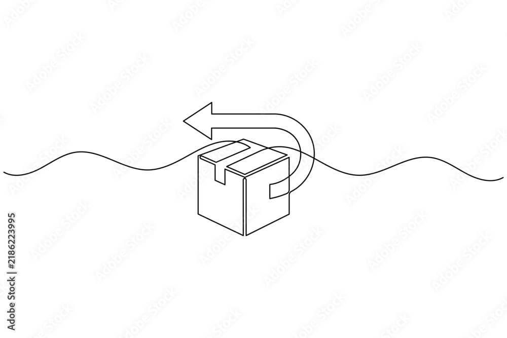 Obraz premium Carton box continuous one line drawing minimalist packaging outline illustration