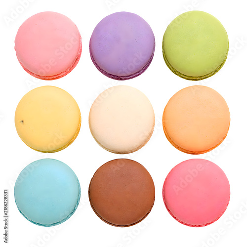 Nine Assorted Pastel Macarons in Neat Grid on Transparent PNG