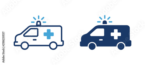 Ambulance icon for emergency medical transportation, rescue service, patient care, healthcare response, hospital assistance, first aid, and urgent support