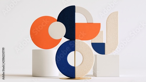 Abstract composition of geometric shapes and forms balanced together.