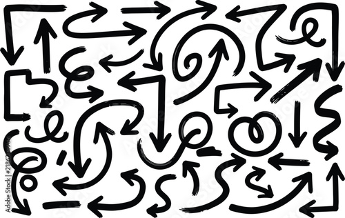 Doodle pointer collection with black curves and arrow symbols