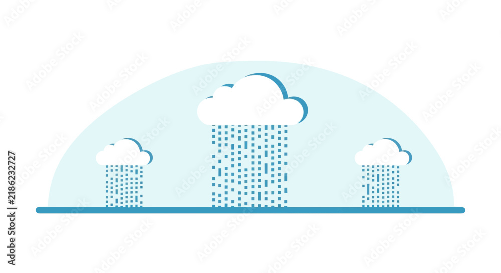 Obraz premium Cloud Computing and Big Data Vector Illustration with Digital Rain Concept