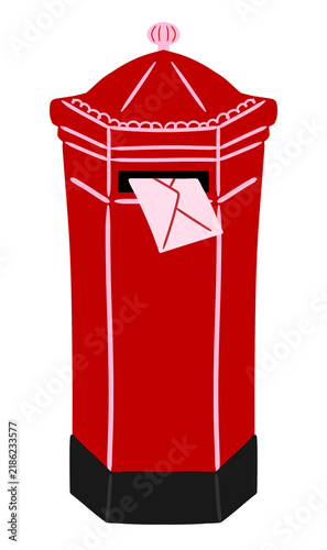 Red British Style Mailbox Hand-drawn Illustration