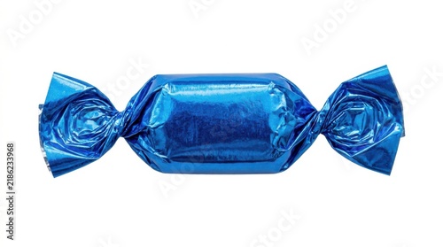 Single blue candy wrapped in shiny foil