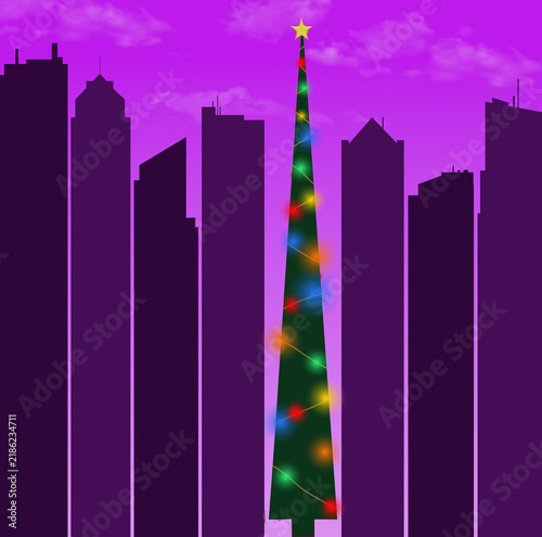 CITY CHRISTMAS- A Christmas tree is seen among  skyscrapers in an illustration about Xmas in the city.