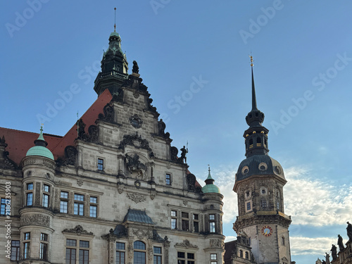 The tower standing next to the gate at the castle in the old town of Dresden, Germany