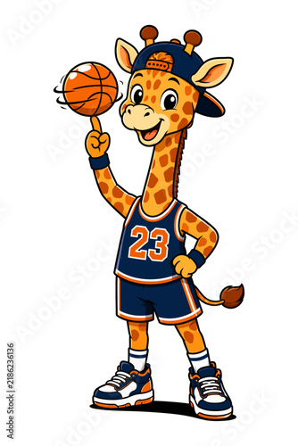 Cartoon Giraffe Running and Playing Football, Happy Funny Animal Character Vector Illustration for Sports, Children, Fun, Comic, Christmas and Creative Designs