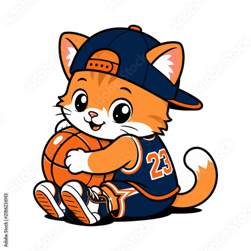 Cute Cartoon Cat and Kitten Character Vector Illustration, Adorable Feline Pet with Fluffy Fur and Curved Tail for Children, Fun, Funny, Comic, Toy and Creative Designs