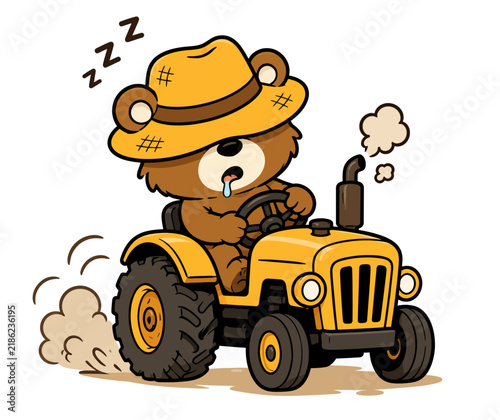 Cartoon Farmer Driving a Tractor in Agricultural Field, Farm Machinery and Heavy Agricultural Vehicle for Farming, Transportation and Industrial Equipment Vector Illustration