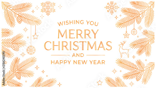 Elegant golden merry christmas and happy new year greeting card.