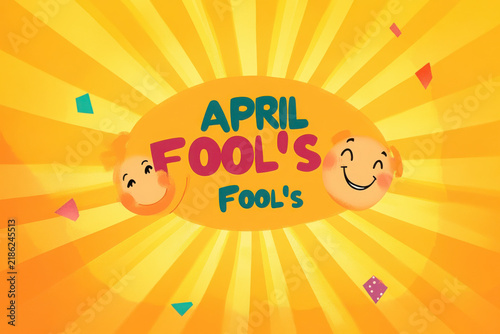 Vibrant April Fool's Day Banner with Smiling Emojis and Sunburst Background